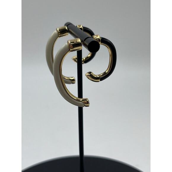 DEMARSON Luna Black Cream Half Hoop Front Back Resin Versatile Earrings - Picture 4 of 13